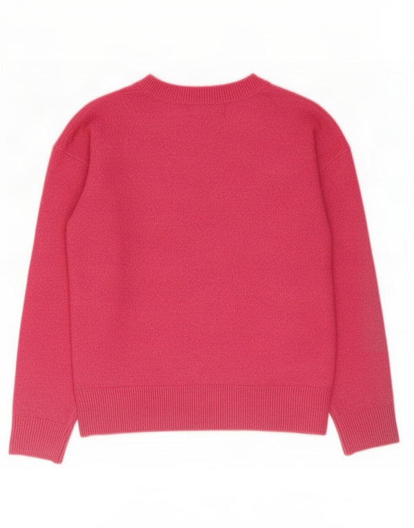 Maglione maglione con scollo a V da donna Marks & Spencer UK 10 piccolo poliestere rosa
