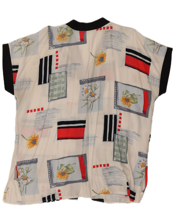 Vintage Womens Short Sleeve Shirt Blouse UK 20 2XL White Floral Viscose