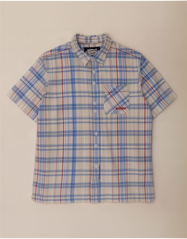 Camicia a maniche corte da uomo Weird Fish XL in cotone a quadri bianchi