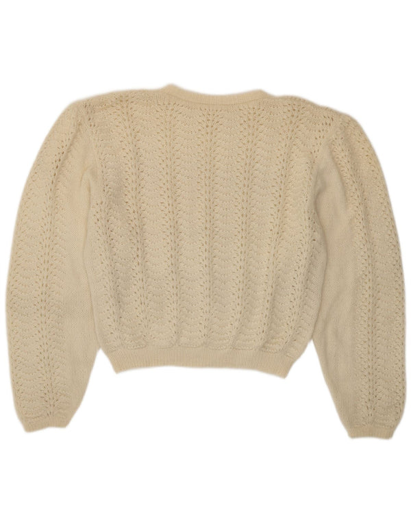Maglione maglione girocollo da donna vintage UK 16 grande bianco sporco