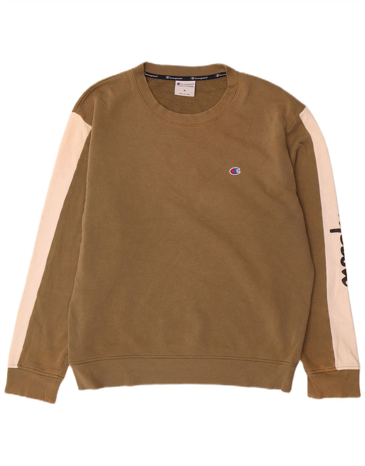 Felpa Champion da uomo con vestibilità regolare grafica, maglione XL, color block marrone