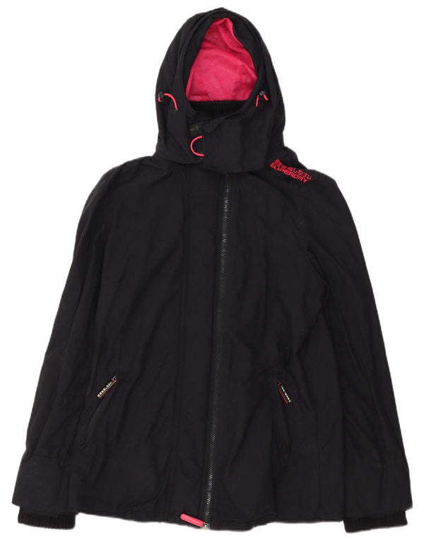Giacca antipioggia da donna Superdry The Windmac con cappuccio UK 16 Large nylon nero