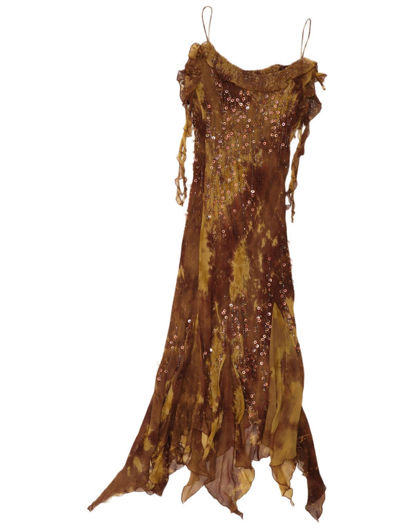 Yve London Abito lungo senza maniche asimmetrico da donna UK 18 XL Marrone Tie Dye