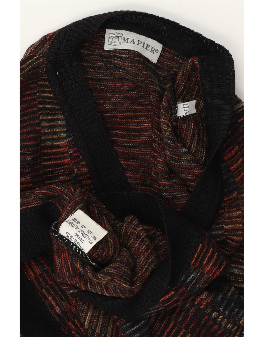 Maglione da uomo con scollo a V Mapier, grande lana merino geometrica multicolore