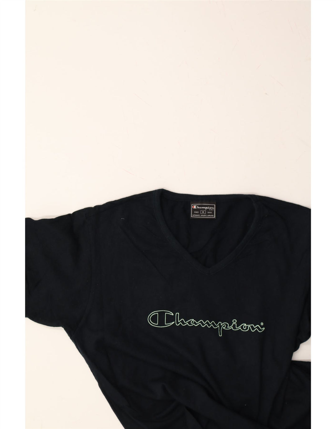 CHAMPION Womens Graphic T-Shirt Top UK 12 Medium Navy Blue Vintage Champion and Second-Hand Champion from Messina Hembry 