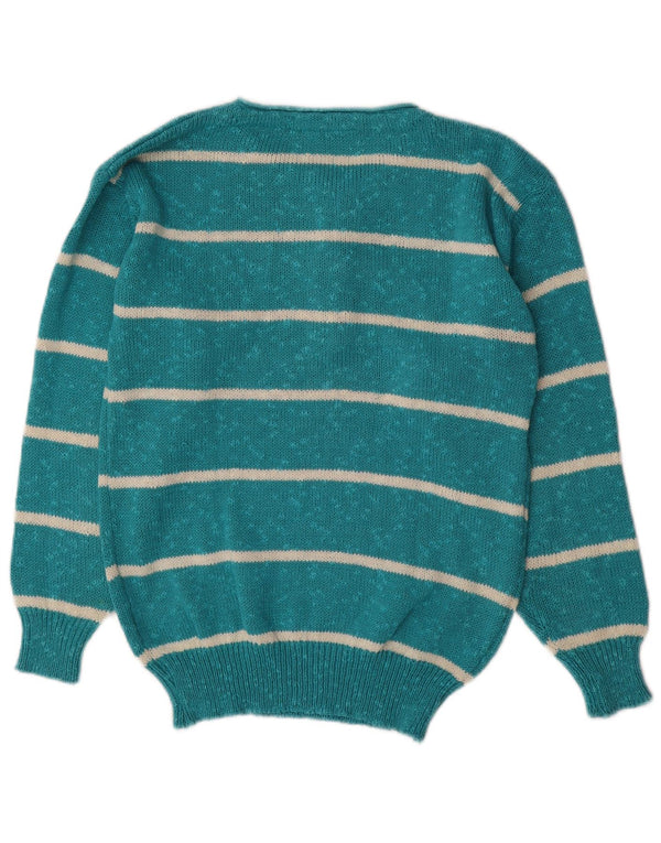 Maglione da donna Nanette con collo a bottoni, UK 10, piccolo, a righe turchesi