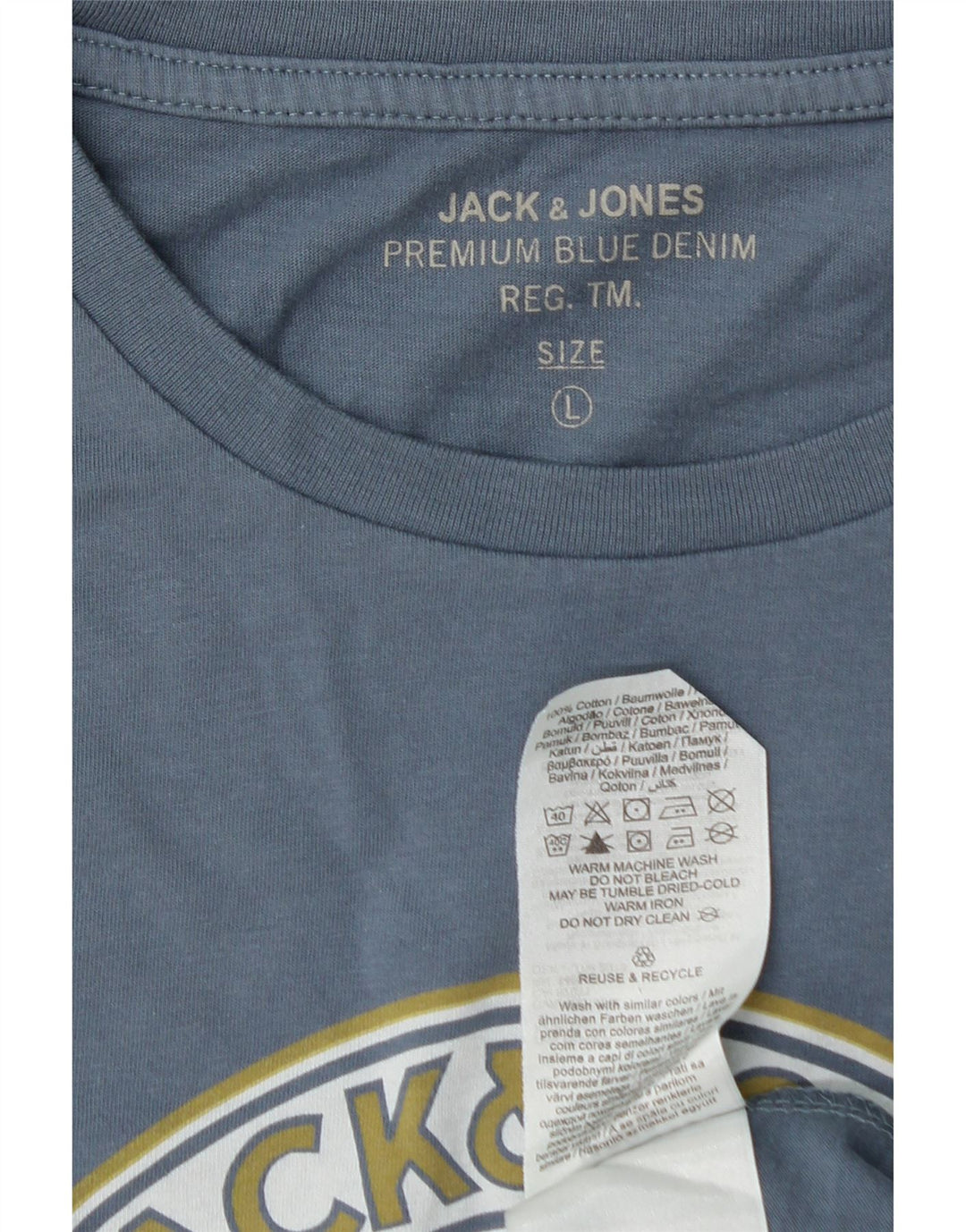 JACK & JONES Mens Graphic T-Shirt Top Large Blue Cotton Vintage Jack & Jones and Second-Hand Jack & Jones from Messina Hembry 