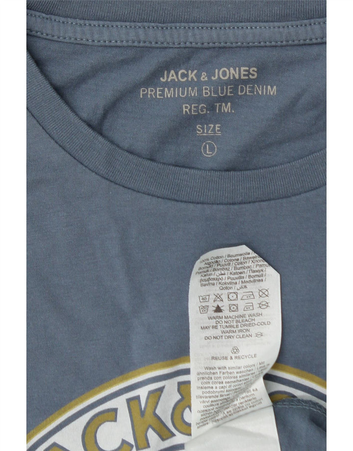JACK & JONES Mens Graphic T-Shirt Top Large Blue Cotton Vintage Jack & Jones and Second-Hand Jack & Jones from Messina Hembry 