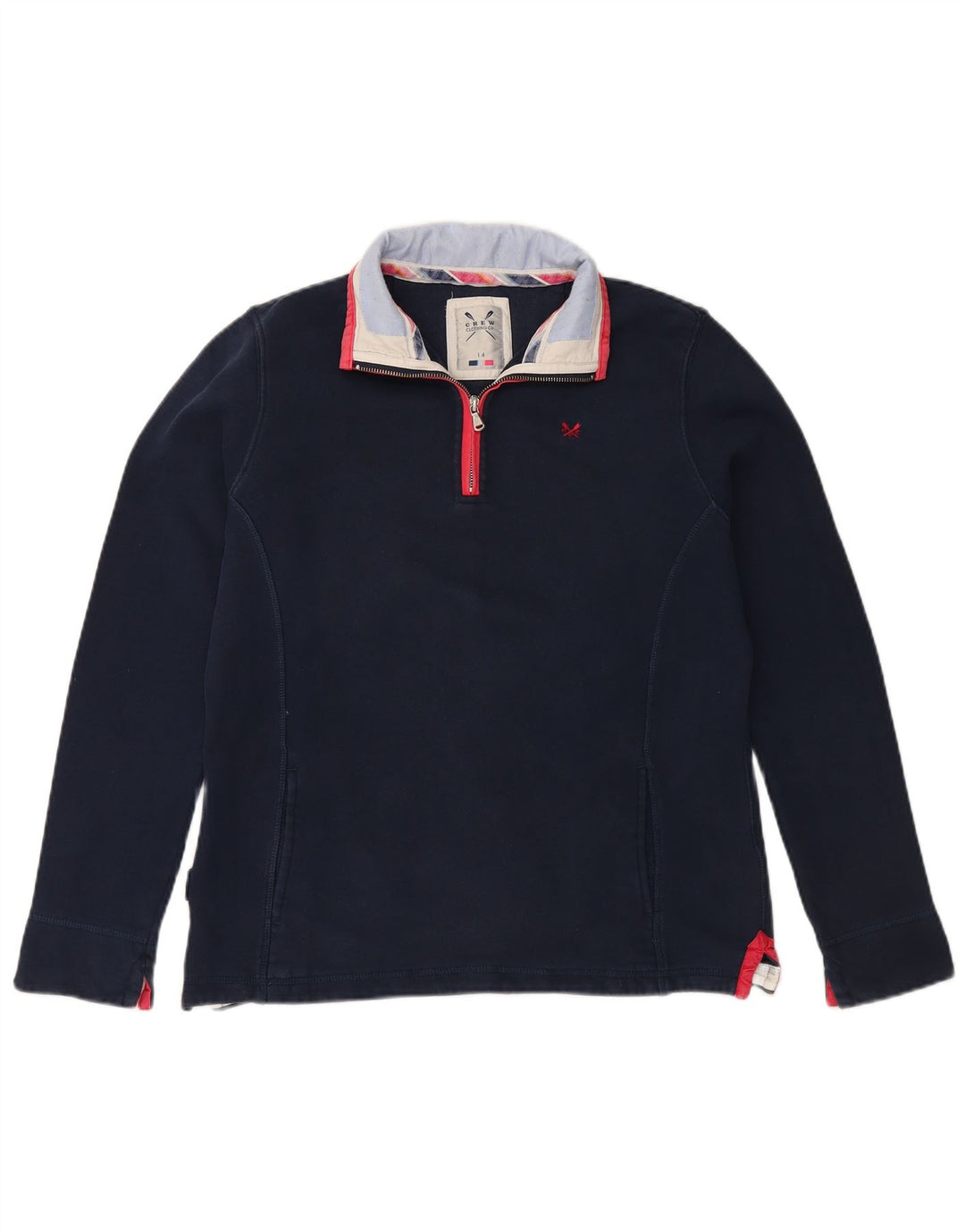 CREW CLOTHING Felpa da donna con collo con zip, maglione UK 14 grande blu navy