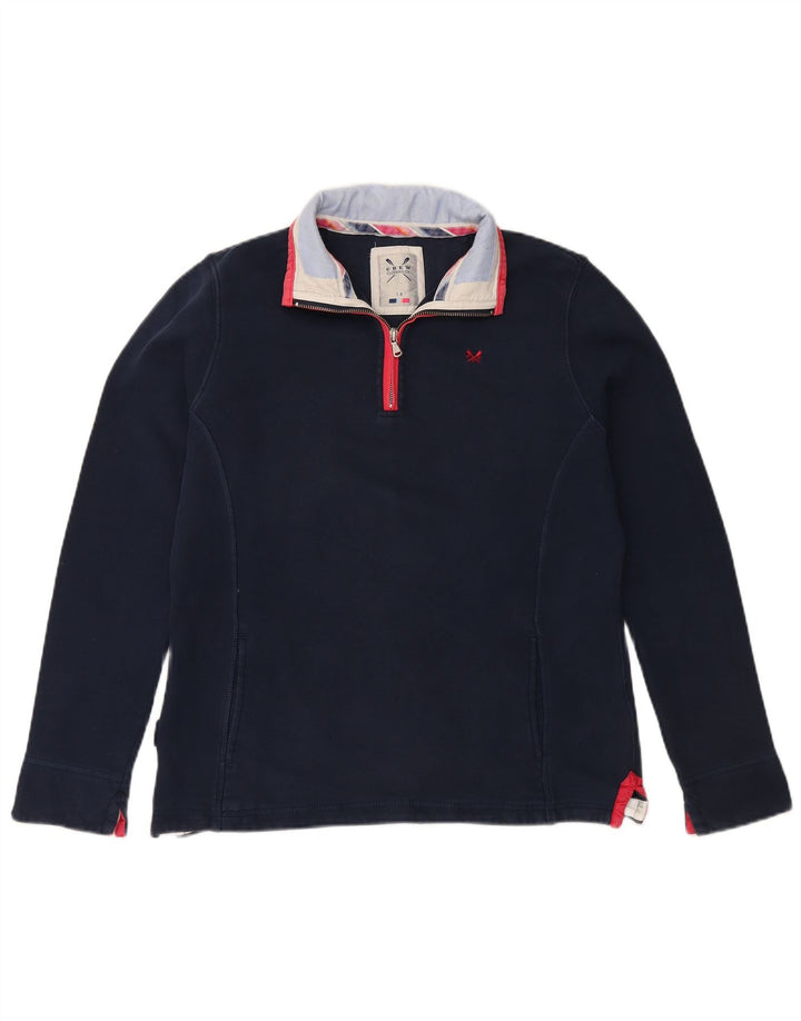 CREW CLOTHING Felpa da donna con collo con zip, maglione UK 14 grande blu navy