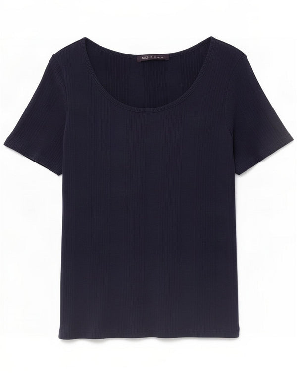 Marks & Spencer T-shirt da donna Top UK 12 Medio Blu navy Cotone