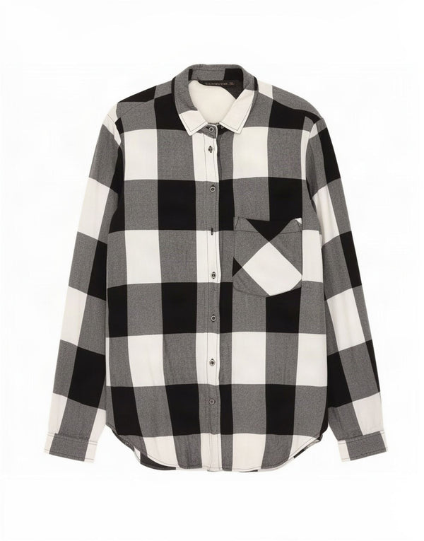 Camicia in flanella lunga da donna Zara UK 12 viscosa a quadretti nera media