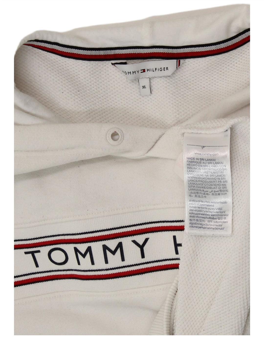 TOMMY HILFIGER Maglione con cappuccio grafico oversize da donna UK 18 XL Bianco