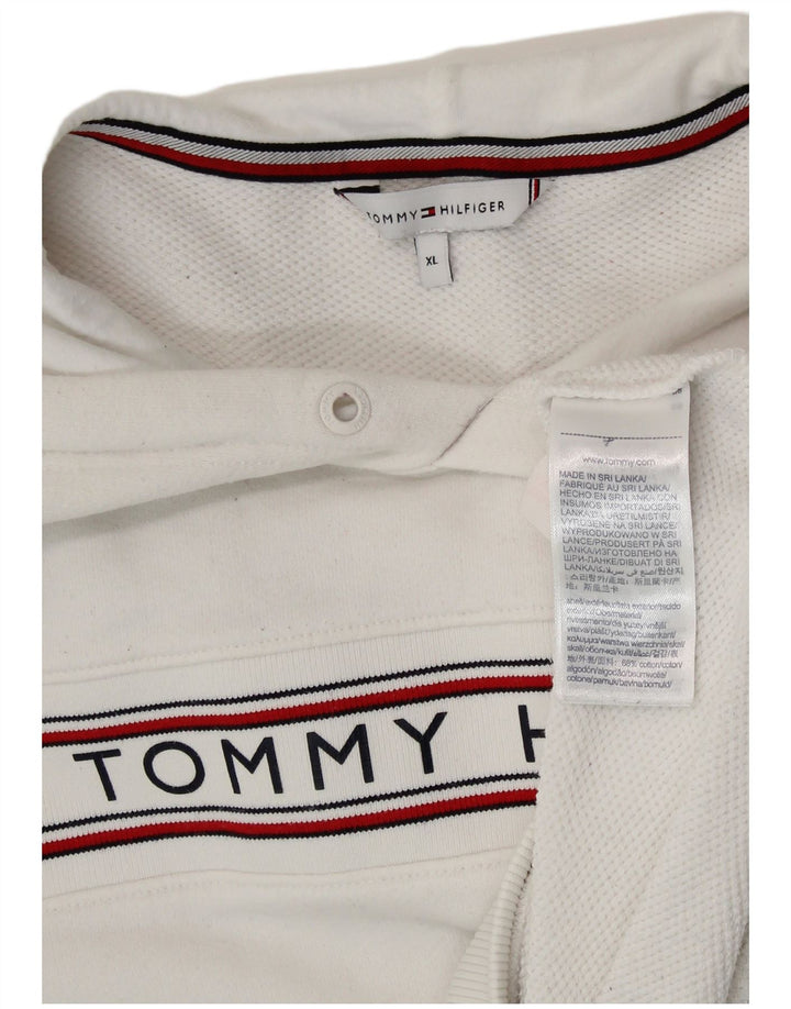 TOMMY HILFIGER Maglione con cappuccio grafico oversize da donna UK 18 XL Bianco