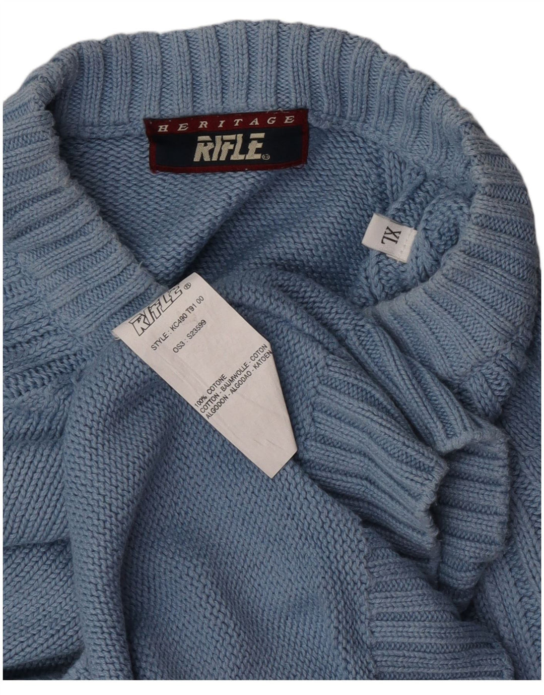 Maglione maglione girocollo da uomo Rifle XL in cotone blu