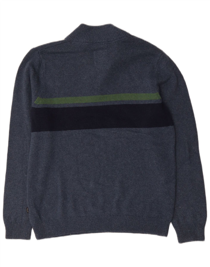 Maglione da uomo con collo con zip Fat Face, grande cotone a righe blu navy