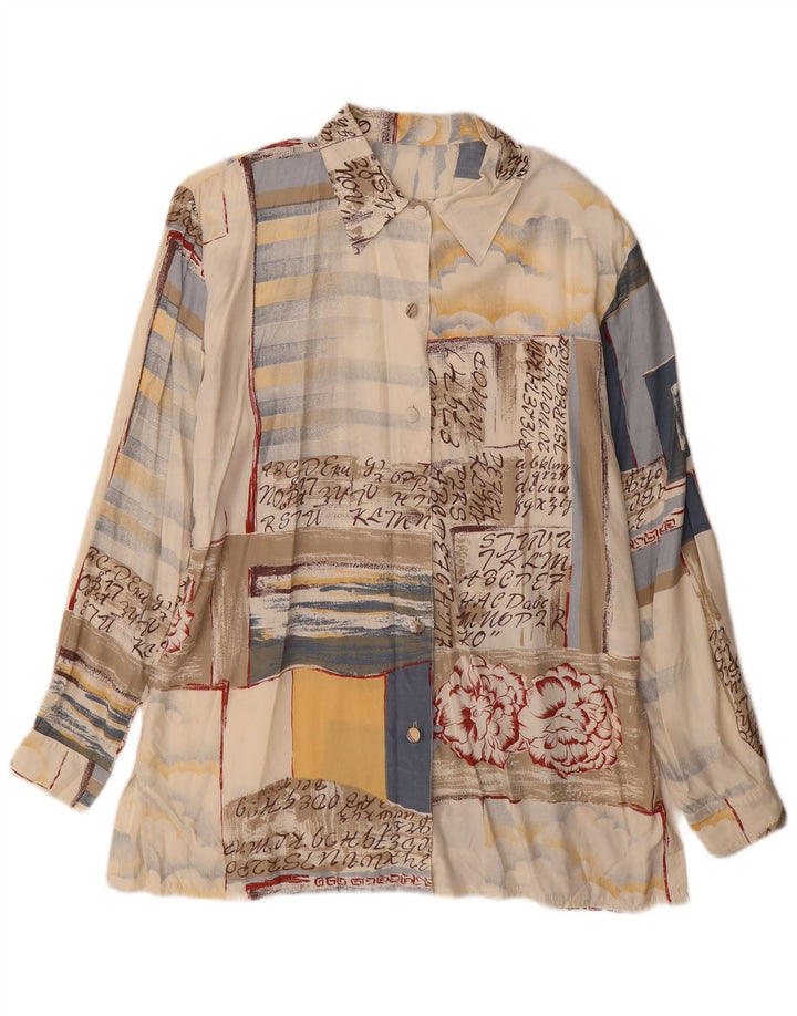 Abito camicia vintage da donna UK 16 Grande patchwork beige
