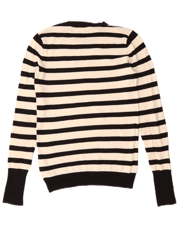 Maglione maglione girocollo da donna Zara UK 10 piccolo nylon a righe bianche