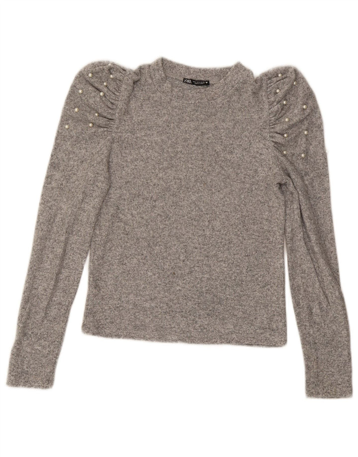 Top corto da donna Zara a maniche lunghe UK 10 piccolo grigio