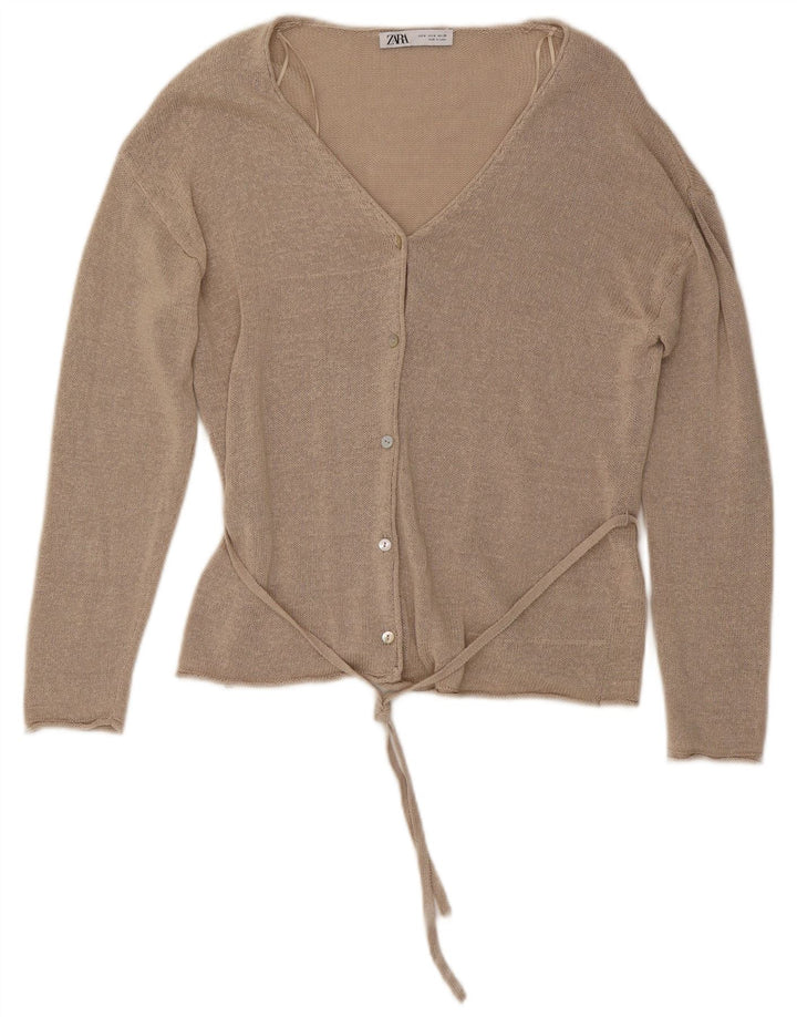 Maglione cardigan da donna Zara UK 14 Lino beige medio