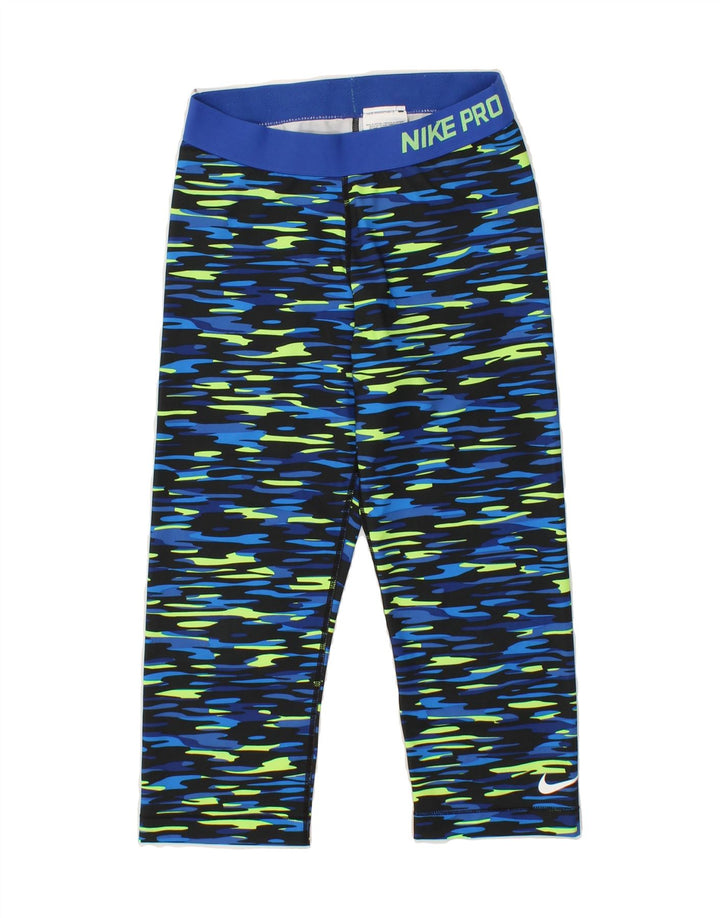 NIKE Womens Abstract Pattern Capri Leggings UK 12 Medium Blue Polyester Vintage Nike and Second-Hand Nike from Messina Hembry 