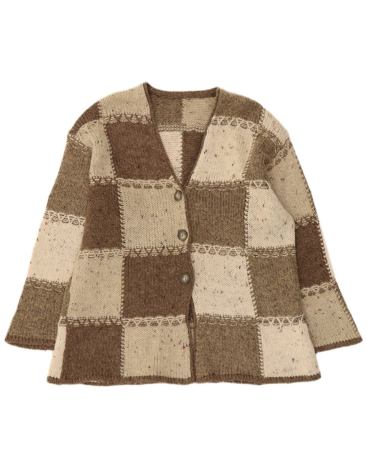Maglione cardigan oversize da donna vintage UK 10 piccolo blocco colore marrone