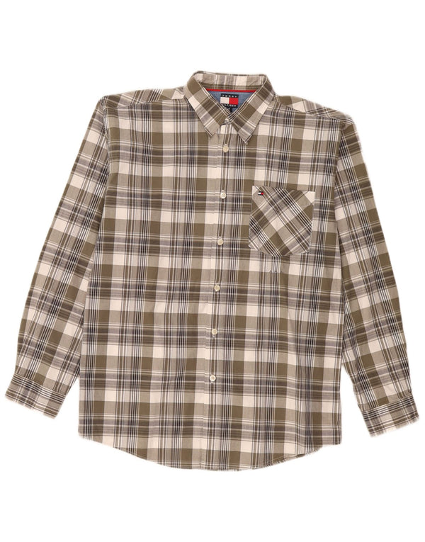 Camicia Tommy Hilfiger per ragazzi 15-16 anni XL in cotone a quadri kaki