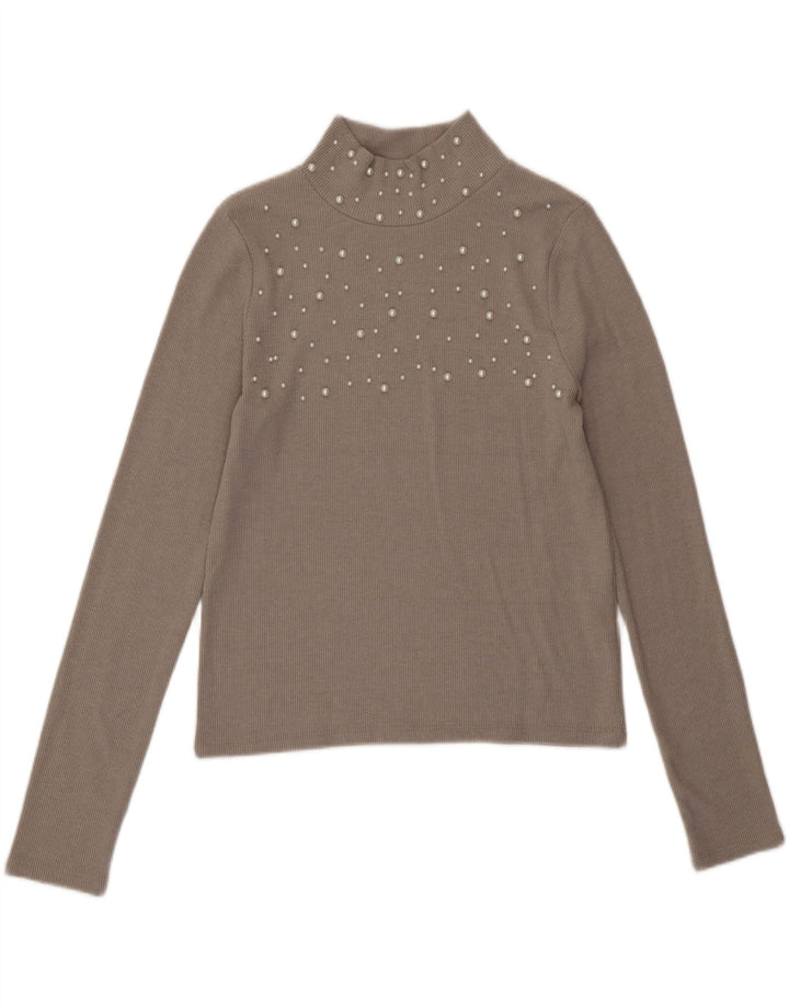 Top corto da donna Zara a maniche lunghe UK 14 grande poliestere grigio