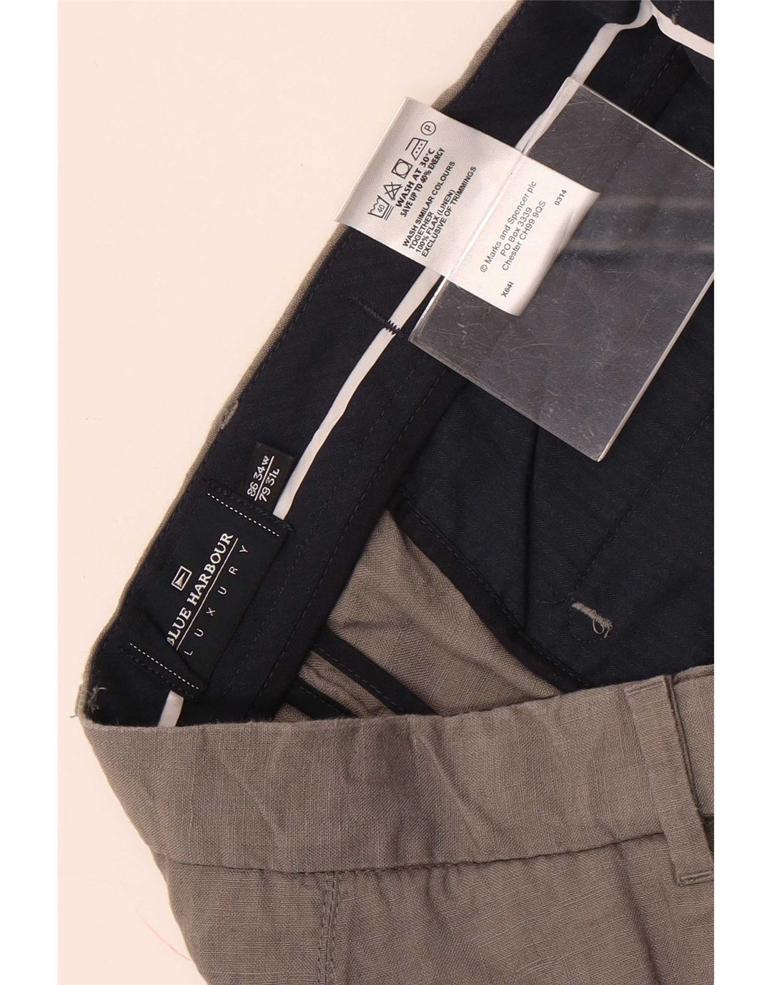 Pantaloni chino dritti Marks & Spencer da uomo blu Harbour W34 L31 grigi