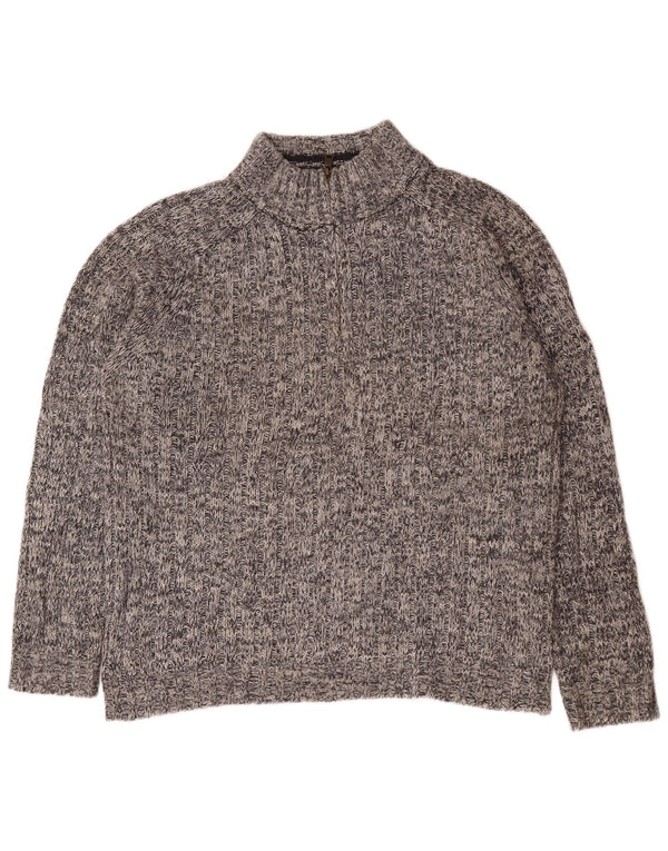 Maglione da uomo Marks & Spencer con zip e collo grande in lana screziata grigia