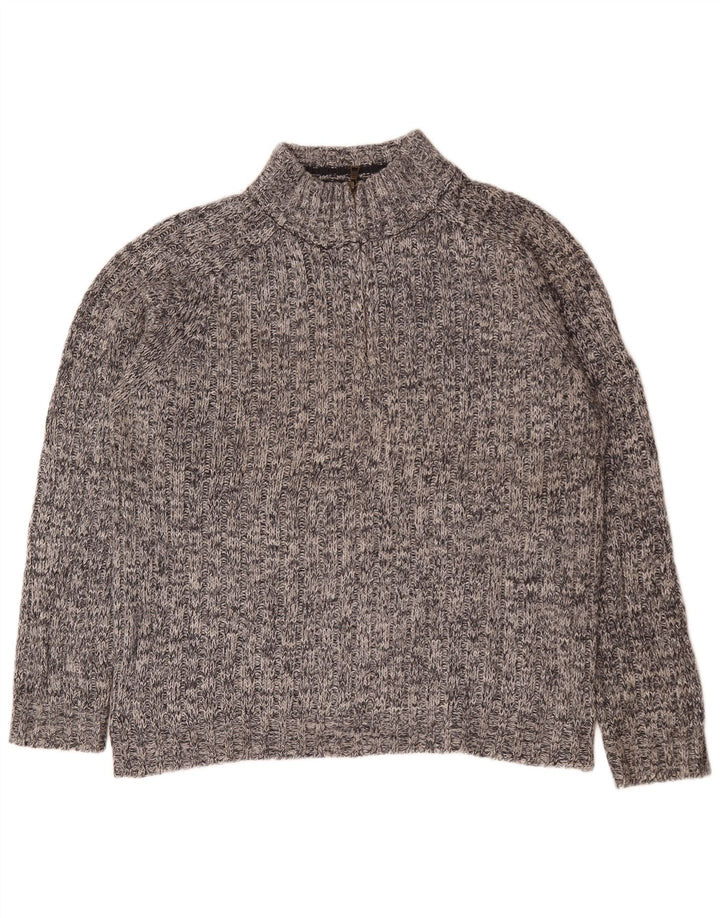 Maglione da uomo Marks & Spencer con zip e collo grande in lana screziata grigia