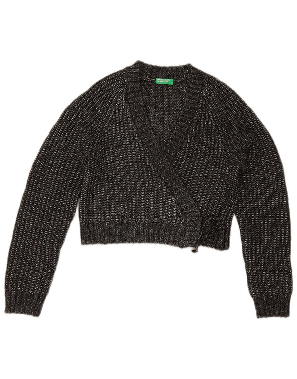 Maglione cardigan corto avvolgente per ragazze Benetton 10-11 anni grigio screziato