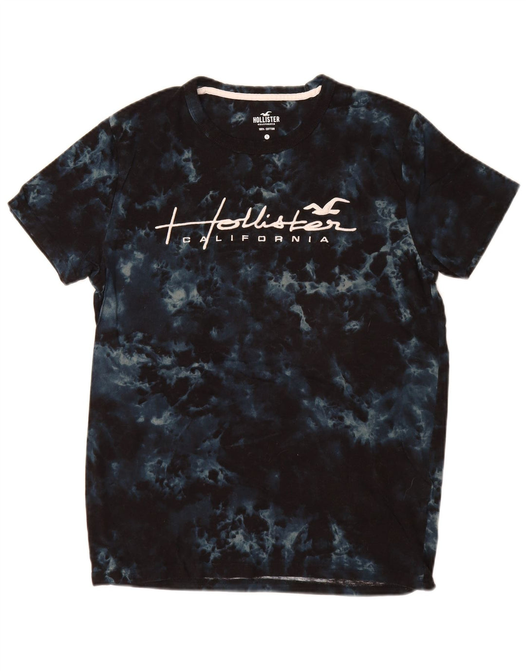 T-shirt grafica da uomo HOLLISTER Top Small in cotone tie-dye blu navy