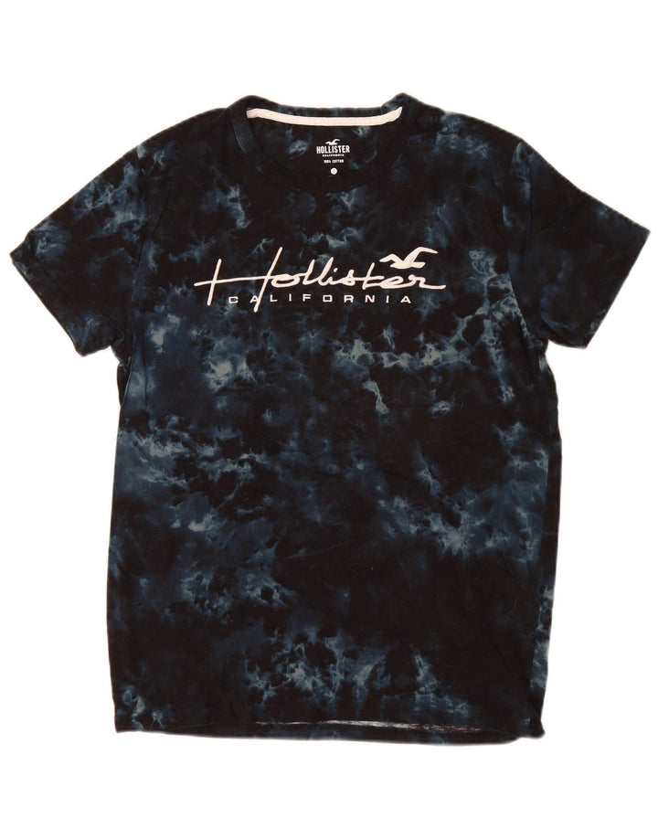 T-shirt grafica da uomo HOLLISTER Top Small in cotone tie-dye blu navy