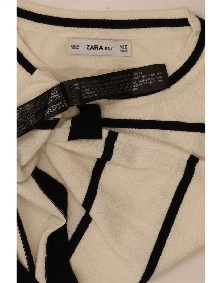 T-shirt Zara da donna Top UK 12 viscosa a righe bianche medie