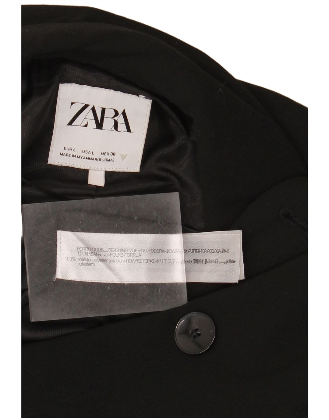 Giacca blazer doppiopetto da donna ZARA UK 16 grande poliestere nero