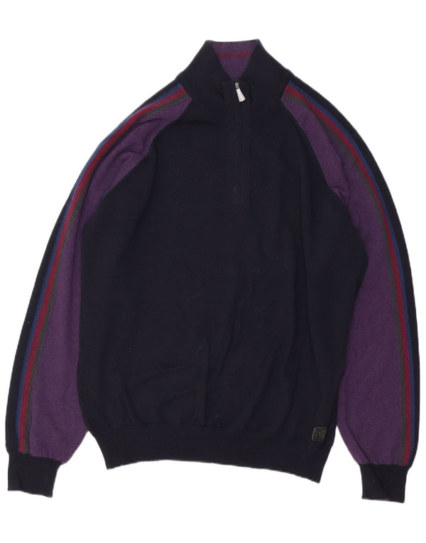 Maglione Trussardi Jeans da uomo con zip e collo grande color block blu navy