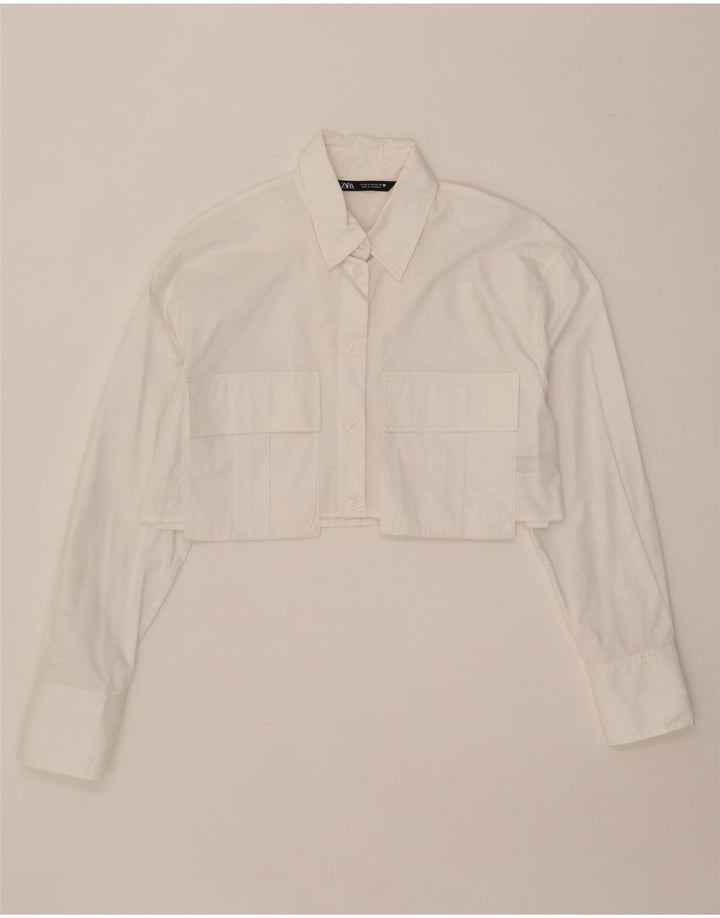 Camicia oversize corta da donna ZARA UK 6 XS cotone bianco