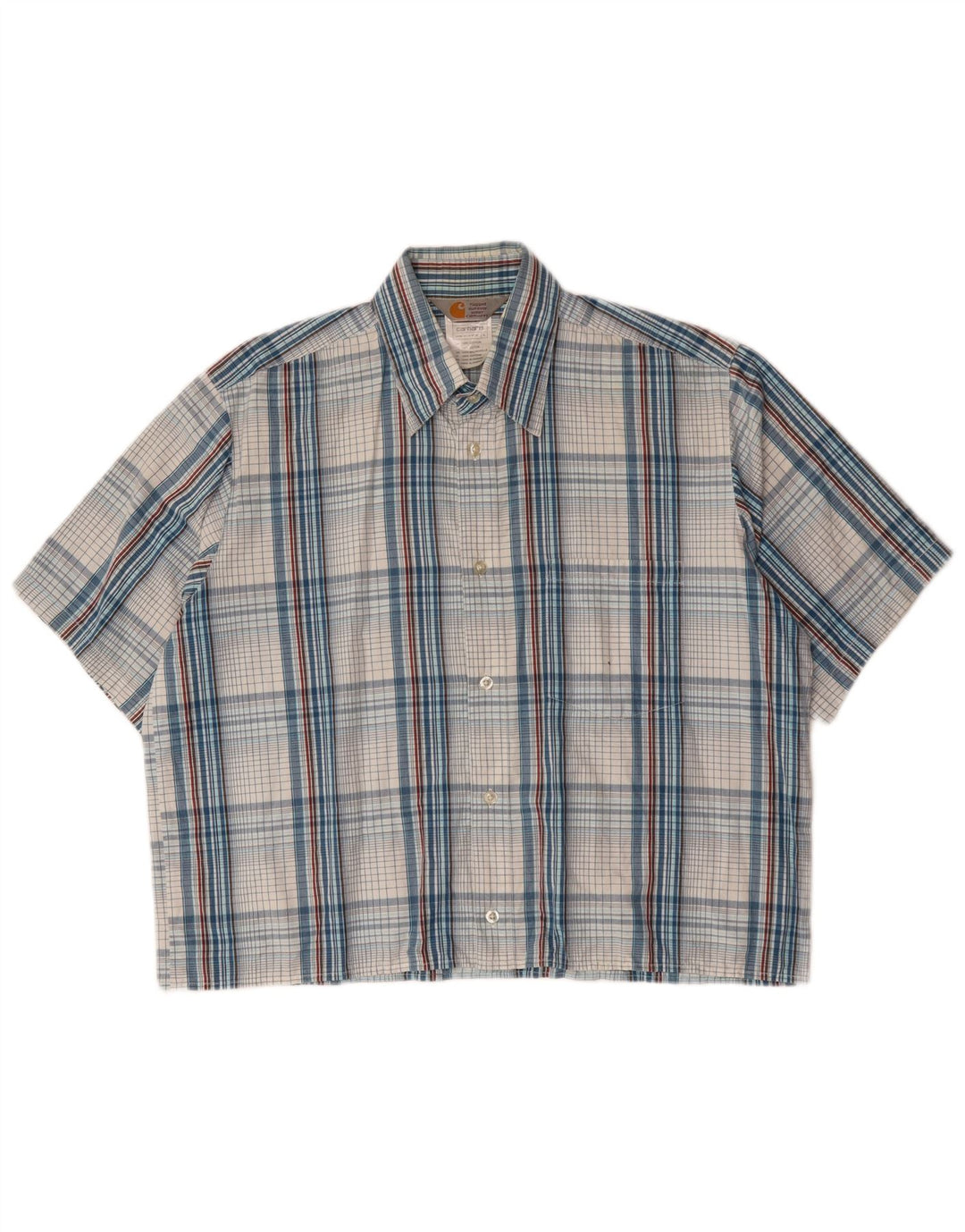 CARHARTT Camicia a maniche corte da uomo in cotone a quadri blu grandi