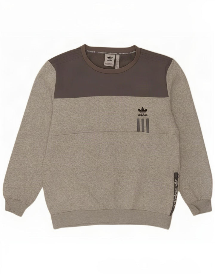 Felpa Adidas da uomo maglione grande in cotone color block grigio