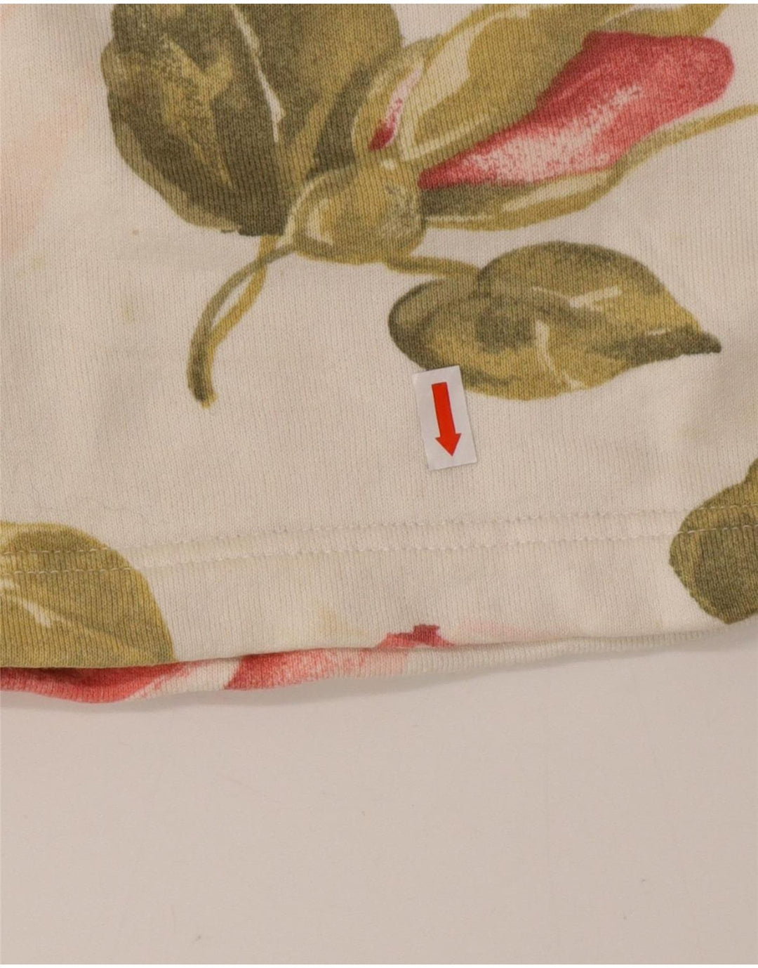 Top da donna VINTAGE a maniche lunghe UK 16 grande cotone floreale bianco sporco