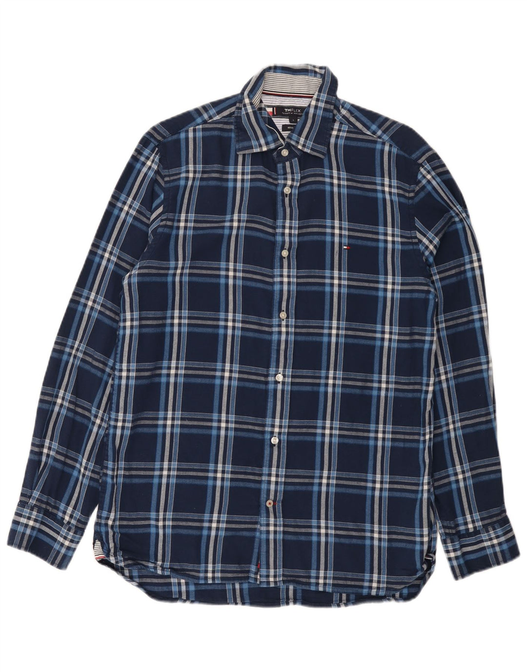 Camicia da uomo Regular Fit Tommy Hilfiger Large in cotone a quadri blu navy