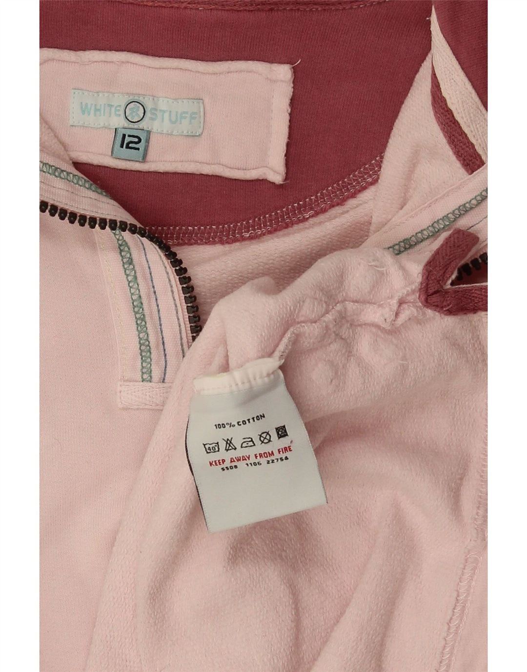 WHITE STUFF Felpa con collo con zip grafica da donna Maglione UK 12 Rosa medio