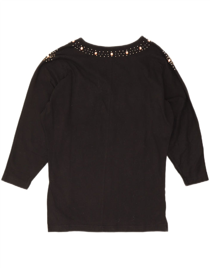 VINTAGE Womens Batwing Top 3/4 Sleeve UK 12 Medium Black Vintage Vintage and Second-Hand Vintage from Messina Hembry 