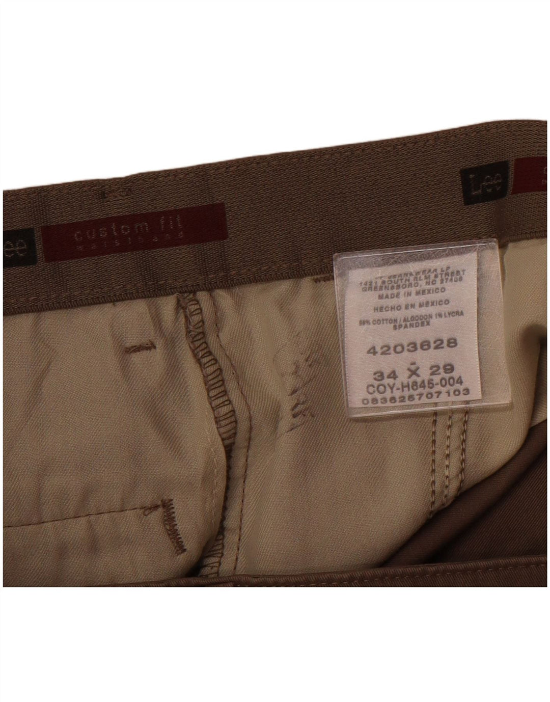 Pantaloni chino dritti su misura da uomo Lee W34 L29 cotone marrone