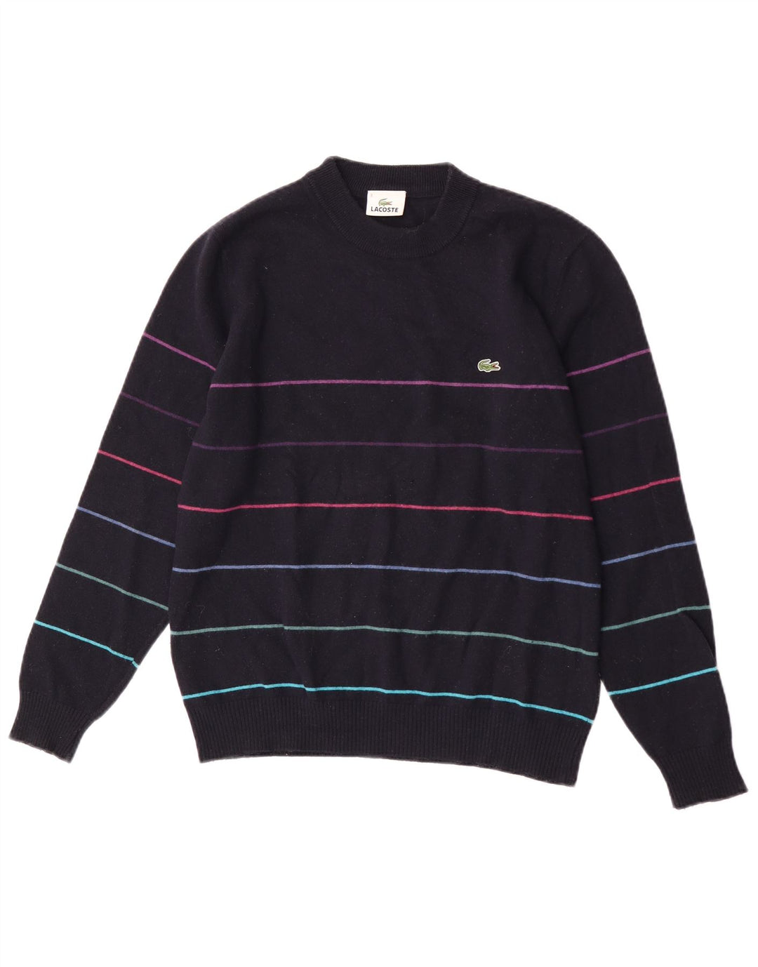 Maglione maglione girocollo da uomo Lacoste taglia 3 piccolo a righe blu navy