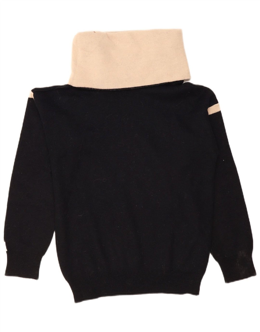 Maglione maglione vintage da donna con collo alto UK 12 blocco colore nero medio