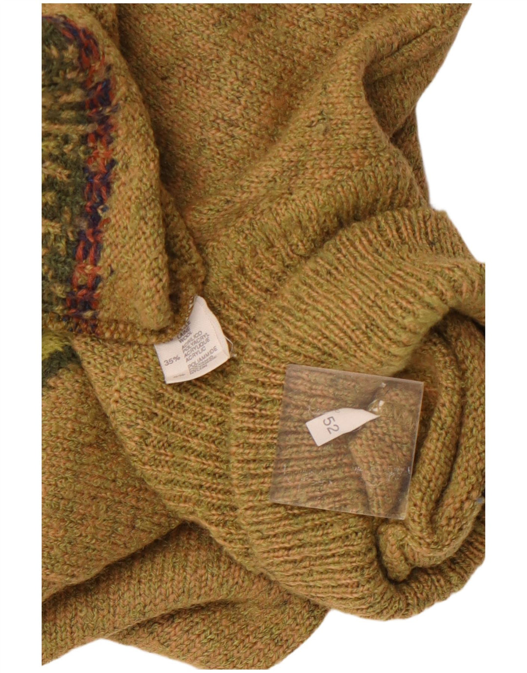 Maglione maglione collo alto da uomo VINTAGE IT 52 grande kaki a rombi/diamante