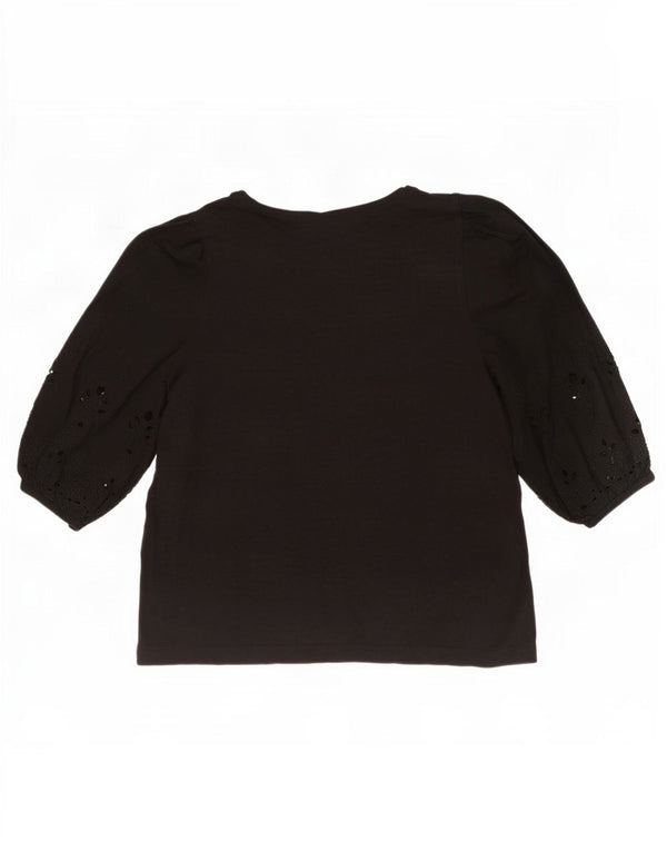 Top in camicetta con maniche a 3/4 da donna Marks & Spencer UK 12 cotone nero medio