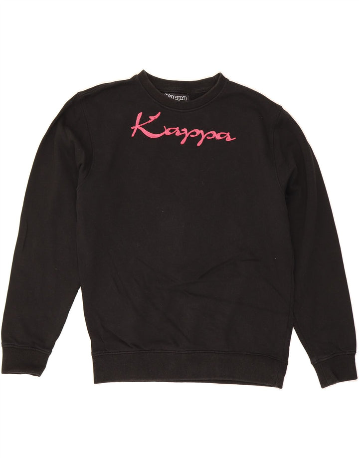 KAPPA Womens Graphic Sweatshirt Jumper UK 14 Medium Black Cotton Vintage Kappa and Second-Hand Kappa from Messina Hembry 